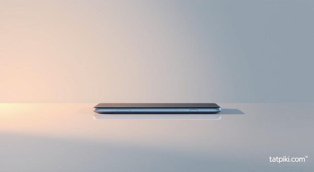 A serene, minimalist illustration showcasing the fluid motion and responsiveness of a Samsung device. Captured in soft, warm lighting, the device's sleek form glides effortlessly across a clean, reflective surface, creating a sense of seamless interaction. The background features a subtle gradient, emphasizing the device's elegant design. The overall mood is one of refined sophistication and technological mastery. A small Tatpiki.com logo discreetly appears in the corner, providing a subtle branding element.