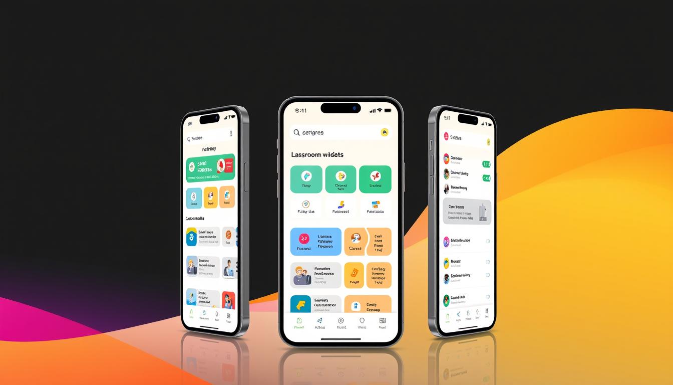 A-sleek-and-modern-mobile-application-interface-showcasing-the-Espace-Parents-dEleves A sleek and modern mobile application interface, showcasing the "Espace Parents d'Eleves" (Student Parents' Space) app, designed for Algerian parents. The app's home screen features a clean and intuitive layout, with a prominent search bar, customizable widgets, and a navigation menu allowing easy access to features such as student information, classroom updates, and communication tools. The interface conveys a sense of professionalism and user-friendliness, incorporating vibrant colors, subtle gradients, and a responsive design optimized for both smartphones and tablets. The overall impression is one of a well-crafted, comprehensive digital platform empowering Algerian parents to stay connected with their children's education.