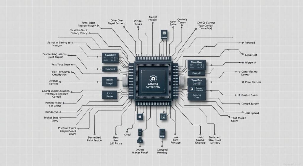 A detailed schematic diagram of a mobile phone operating system, showcasing its core components and functionalities. The diagram should be rendered in a clean, technical style with muted colors, emphasizing the complex interplay of software modules and system architecture. The foreground should feature a stylized representation of the operating system's kernel, surrounded by various subsystems like the user interface, networking stack, and device drivers. The middle ground could depict the interaction between these components, while the background could display a subtle grid or blueprint-like pattern to suggest the underlying structure and organization. The overall mood should be one of technical sophistication, conveying the importance of a robust and secure mobile operating system in the context of smartphone security and virus protection.