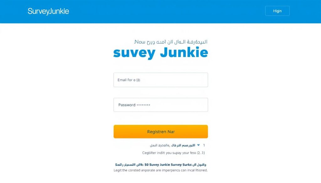 شاشة التسجيل في Survey Junkie تظهر نموذج إنشاء الحساب شاشة التسجيل في Survey Junkie تظهر نموذج إنشاء الحساب