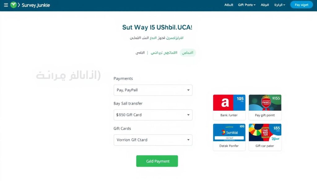 صفحة استبدال النقاط في Survey Junkie تظهر خيارات السحب المختلفة صفحة استبدال النقاط في Survey Junkie تظهر خيارات السحب المختلفة